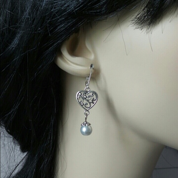 2 Pairs Of Tibet Silver Tone Heart Shaped Earrings - Picture 2 of 11